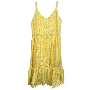 Sweet Magnolia Yellow Cotton Eyelet Tiered Dress, Size Medium